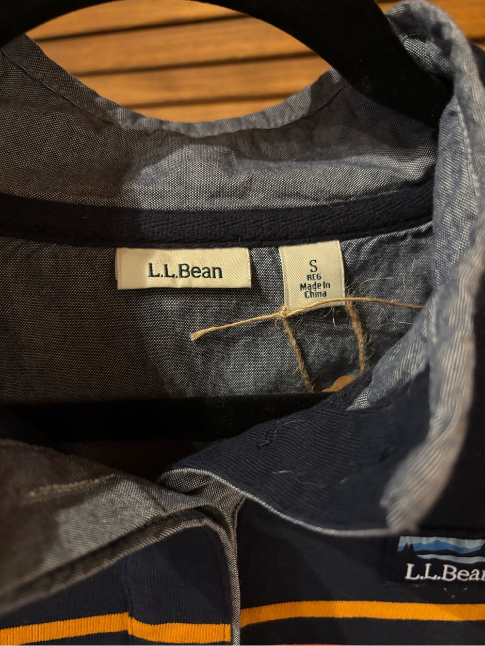 L.L.Bean Navy Rugby Shirt with Red & Yellow Stripes - Picture 3 of 5